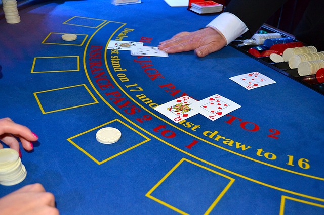 Blackjack table with cards