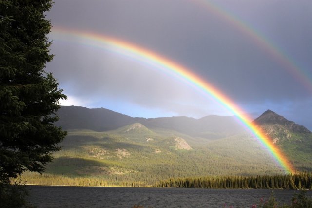 Mountain backdrop rainbow